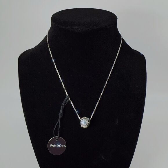 Pandora Snowflake Charm with Necklace Blue Crystals Clear Zirconia 791760NBLMX